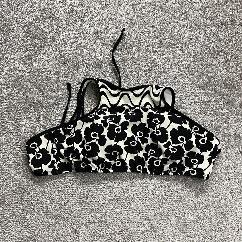 Hobie Swimwear Bikini Top Womens Black And White Halter Floral Summer Beach